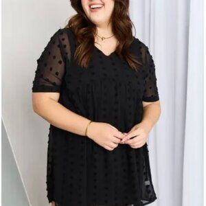 NEW Black Zenana Swiss Dot Babydoll V Neck Dress Size 1X